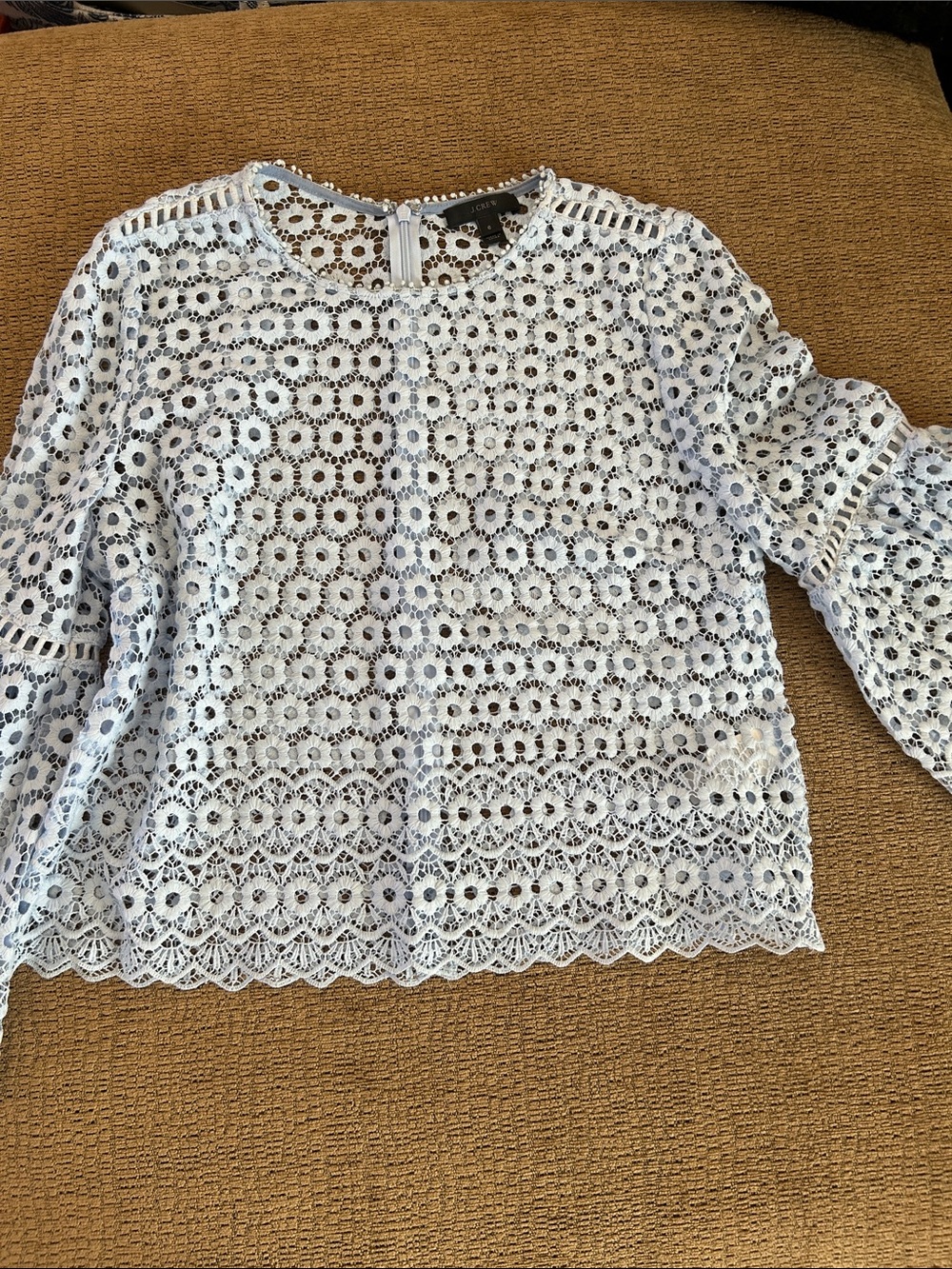 J. Crew Women’s Light Blue Lace Crochet Long-Sleeve Top